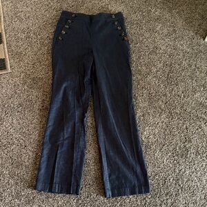 Ann Taylor Navy Button-Detail Trousers with side zipper.